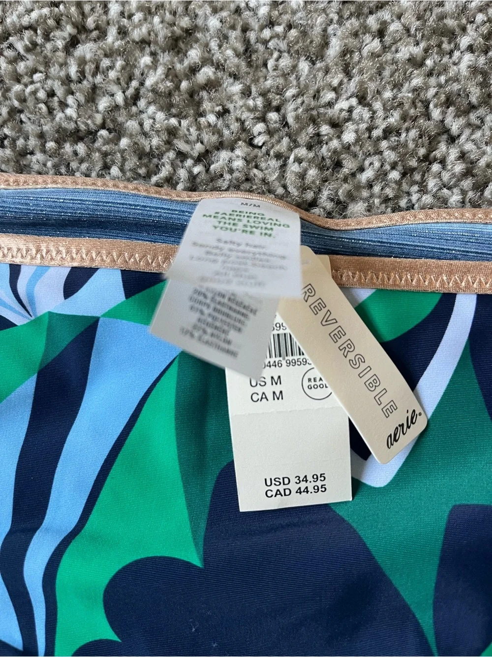 Aerie Women’s Medium Navy, Blue & Green Leaf-Print Bikini Reversible Bottoms
